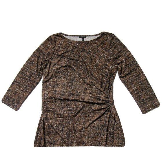 Talbots Petites City Jersey in Brown Black Tweed Print Ruched Jersey Dress PP XS - Picture 4 of 6